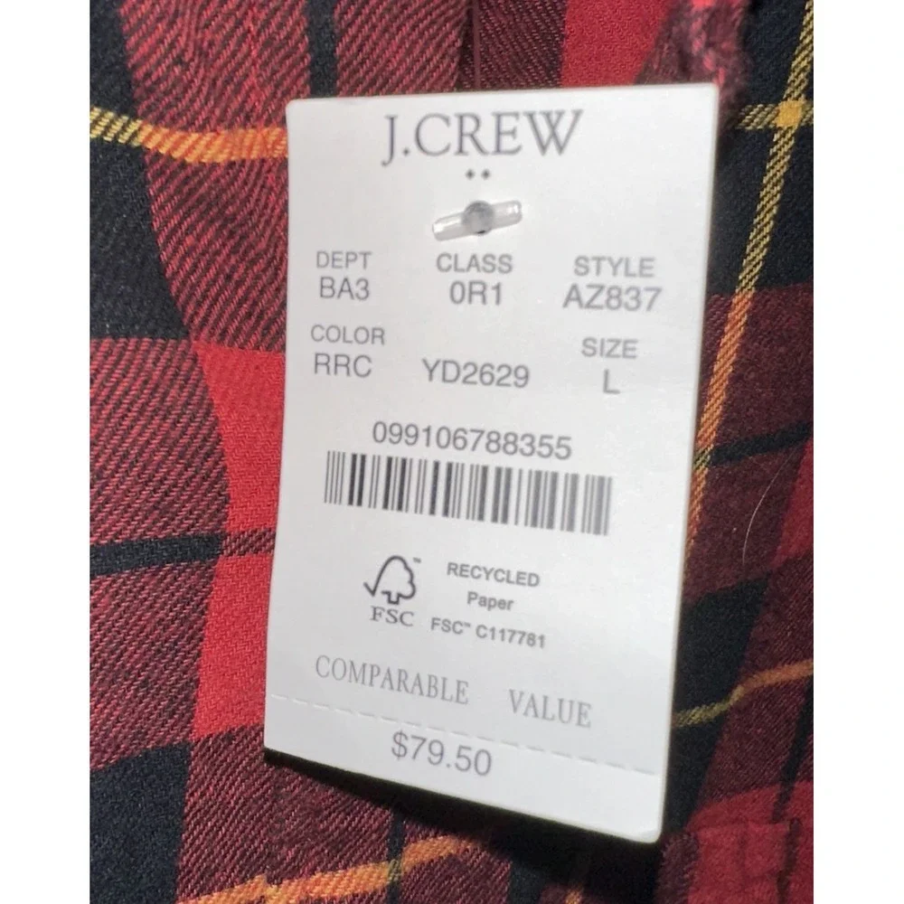 New J.Crew Plaid Flannel Shirt Mens Large Long Sleeve Button‎ Up Red Black
